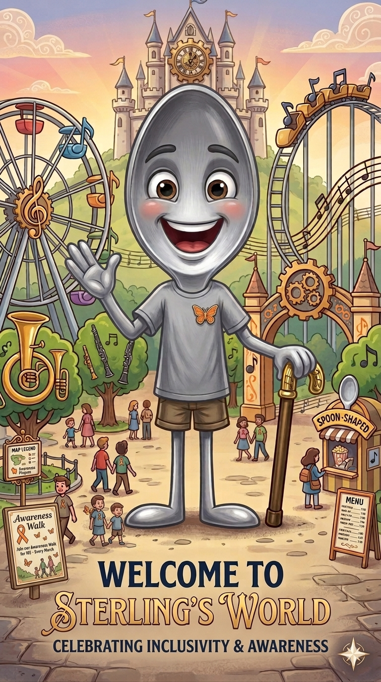 Sterling, the friendly spoon mascot, waving