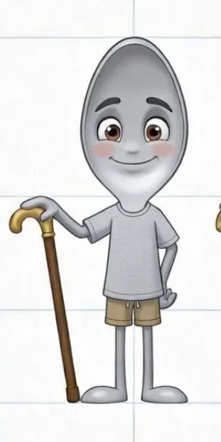 Sterling the spoon, leaning on his cane, ready to ride