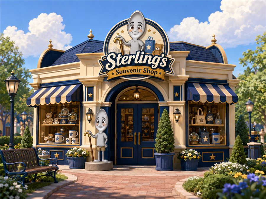 Sterling standing outside the Souvenir Shop storefront.